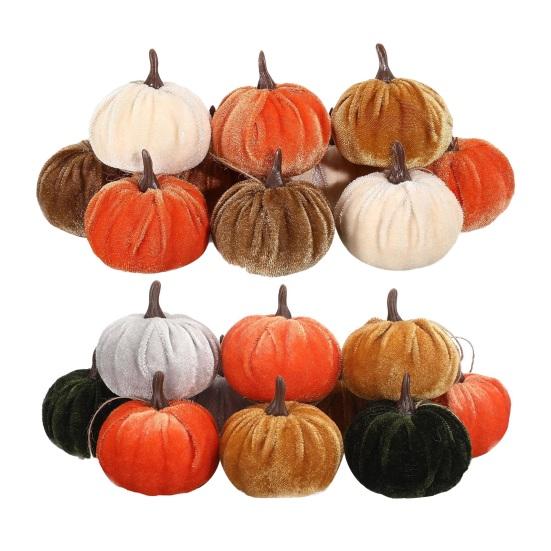 16 Pcs Artificial Velvet Pumpkins Small Foam Faux Flocked Pumpkin Tabletop Centerpiece for Fall Thanksgiving Halloween Harvest Home Table Decor