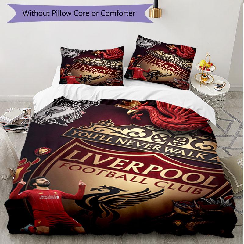 Parure de lit 3 pièces avec housse de couette (1*Housse de couette + 2*Taie d'oreiller, sans noyau), Ensemble de literie doux toutes saisons avec impression du Liverpool Football Club, Décoration de chambre à coucher à la maison Cadeau
