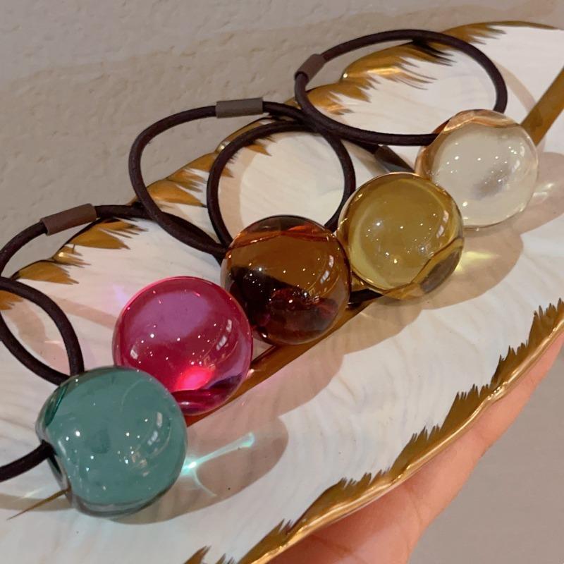 O pereche de elastice noi colorate, luminoase și transparente, cu bile, pentru coadă de cal, elastice cu elasticitate ridicată și benzi de cauciuc