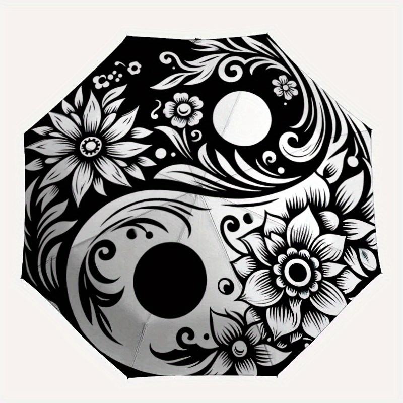 

1pc Floral Yin Yang Symbol Folding Umbrella With Excellent UV Protection, 8 Ribs Casual Durable Lightweight Portable Travelling Umbrella For