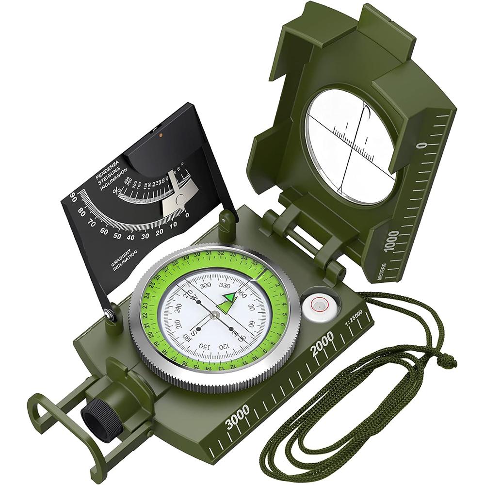 Mulitifunctional High Precision Outdoor Survival Military Compass Camping Waterproof Metal Featuring Fluorescent Geological Compass