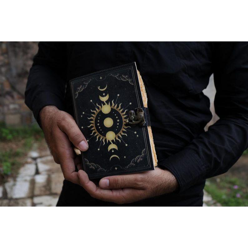Sun Moon Leather Journal for Men Women 200 Pages of Antique Handmade Deckle Edge Vintage Paper Traveling Sketchbook