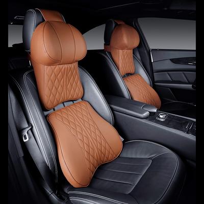 Luxus Auto Hals Kissen Set Leder Gestickte Taille Rückenlehne Lenden Unterstützung Kissen Auto Sitz Reise Kopfstütze Kissen Für