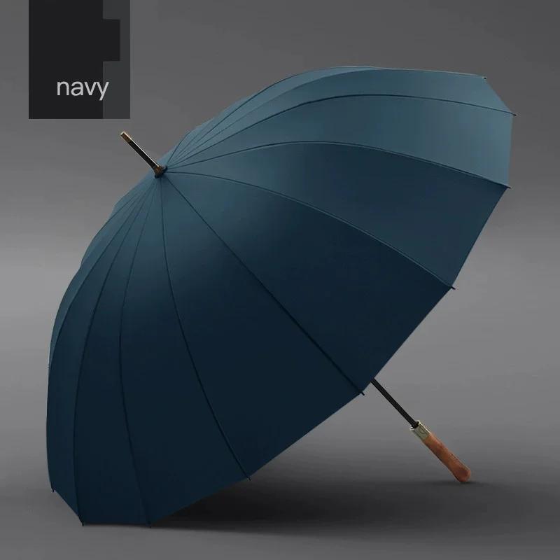 High-end wooden handle umbrella long handle umbrella straight rod dual-purpose umbrella advertising umbrella 16 bones men (as the picture,metal-fiber composite&16K)