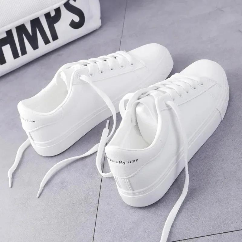 Fashion Women Sneakers 2025 Fashion Breathble Vulcanized Shoes Pu Leather Platform Shoes White Lace Up Casual Shoes Zapatos Mujer