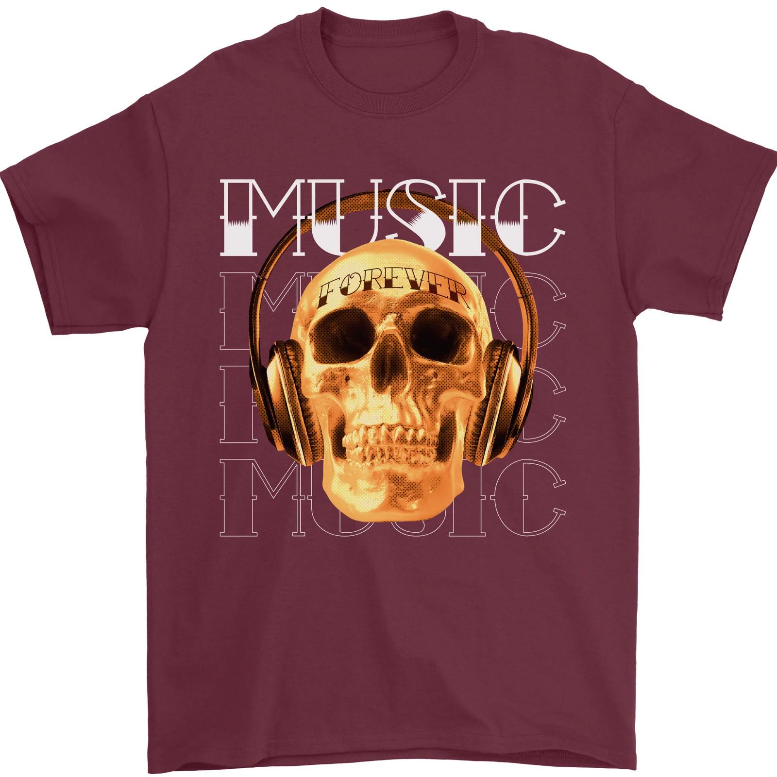 Forever Music Skull Rock Heavy Metal Punk Mens T-shirt Cotton M