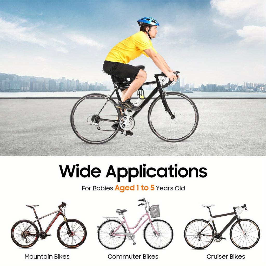 Child Bike Seat – Adjustable Safety Seat with Guardrails & Seat Belt – For Ages 1-5 – 77 lbs Load Capacity – Black