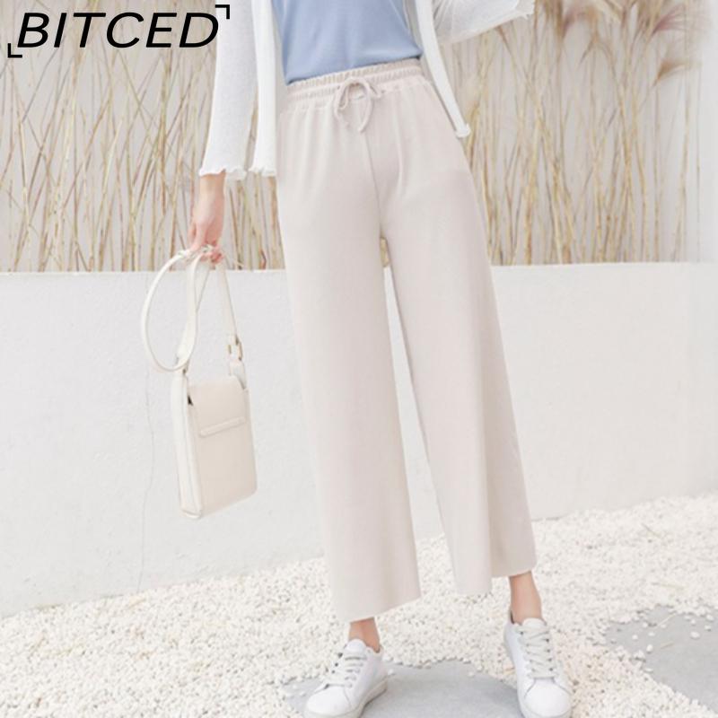 BITCED Ice Silk Cropped Trousers for Women Summer Lightweight High-Waisted Drapey Relaxed Fit Sun Protection Straight-Leg Wide-Leg Trousers
