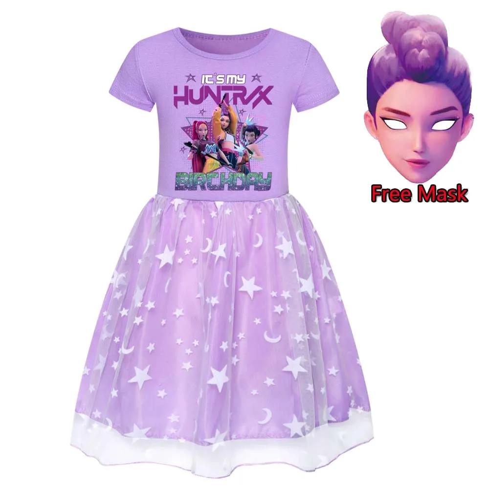 Robes Dessin Animé Kpop Chasseurs de Démons pour Bébés Filles Enfants Rumi Mira Zoey Vêtements Imprimés Costume Cosplay Robe Décontractée Fille Masque Gratuit