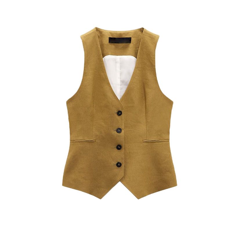 

Early Autumn New Arrival Linen Blend Straight-leg High-Waisted Trousers 2753031 Double Breasted Suit Outwear 2753231 Brown vest L