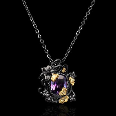 Collana da donna di lusso per collana in argento 925 placcato con ametista, fiore femminile, temperamento, gioielli, catena per maglione