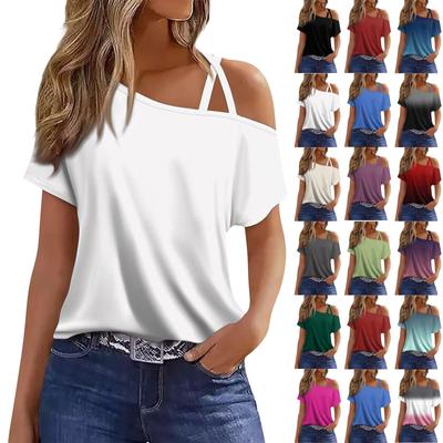 Women's Fashion Casual Print Sexy Cold Shoulder Short Sleeve T-shirt Top