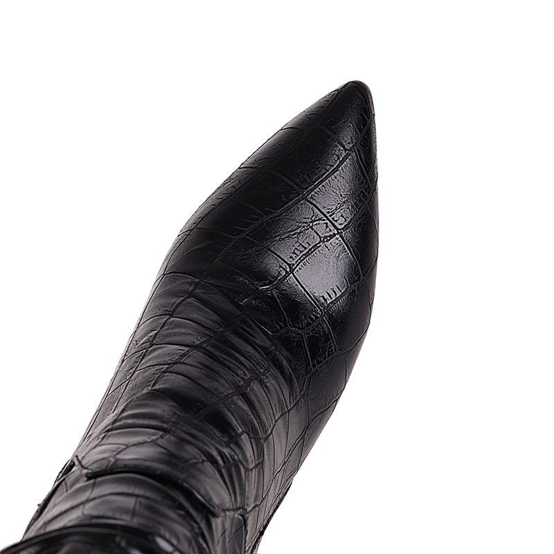 Módní západní kovbojské boty pro ženy Zimní obuv Boty Čtvercové podpatky Kvalitní Vysoké boty ke kolenům Dámská Hadí kůže Velká velikost 45 48