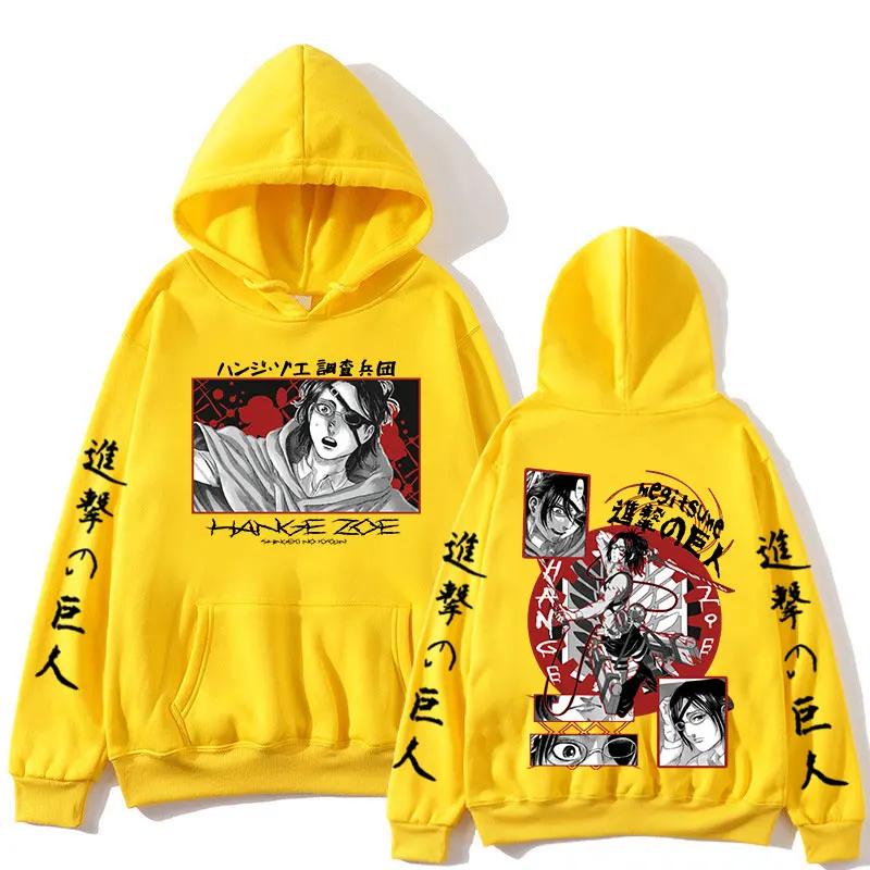Japanese Anime Attack on Titan Hoodie Hange Zoe Double Sided Graphic Hooded Sweatshirt Shingeki No Kyojin Oversize Hoodies