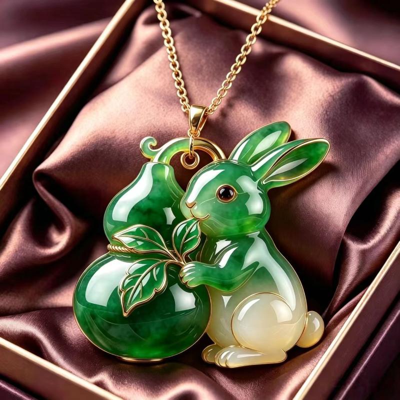 Guanyin Lion Dance Jade Rabbit Mandarin Ducks Pendant Necklace Chinese Modern Aesthetic Jewelry Fashion Gift