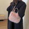 Women's Bag Fashion Imitation Pearl Plush Women's Handbag Autumn and Winter New Daily Commuting Shoulder Messenger Bag