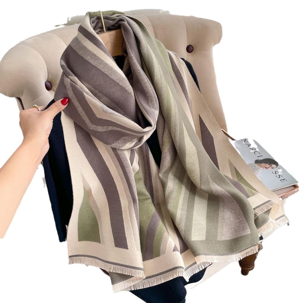 Imitation Cashmere Scarf Women'S Stripe Warm Scarf Air-Conditioned Room Shawl Double-Sided Multi-Purpose Factory