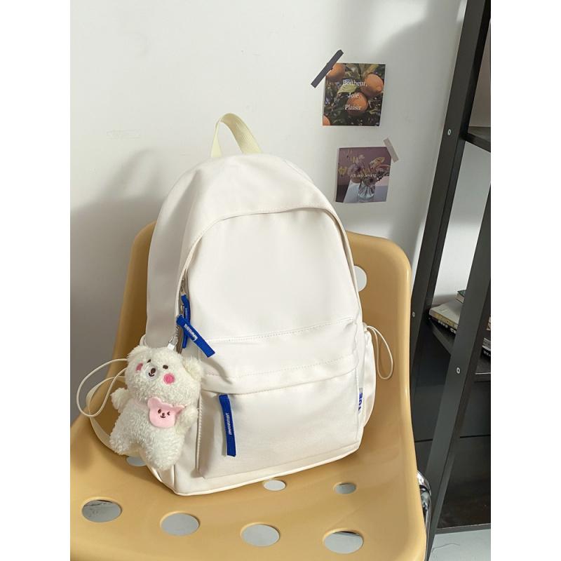 Осень Новый продукт Простой однотонный нейлоновый студенческий рюкзак белый