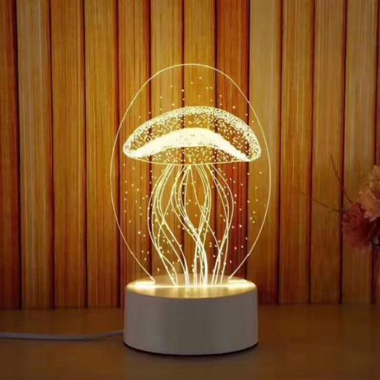 3D Hest/Båt/Tårn Akrylfargeskiftende 3-natt LED-lys Skrivebord Nattbordslampe