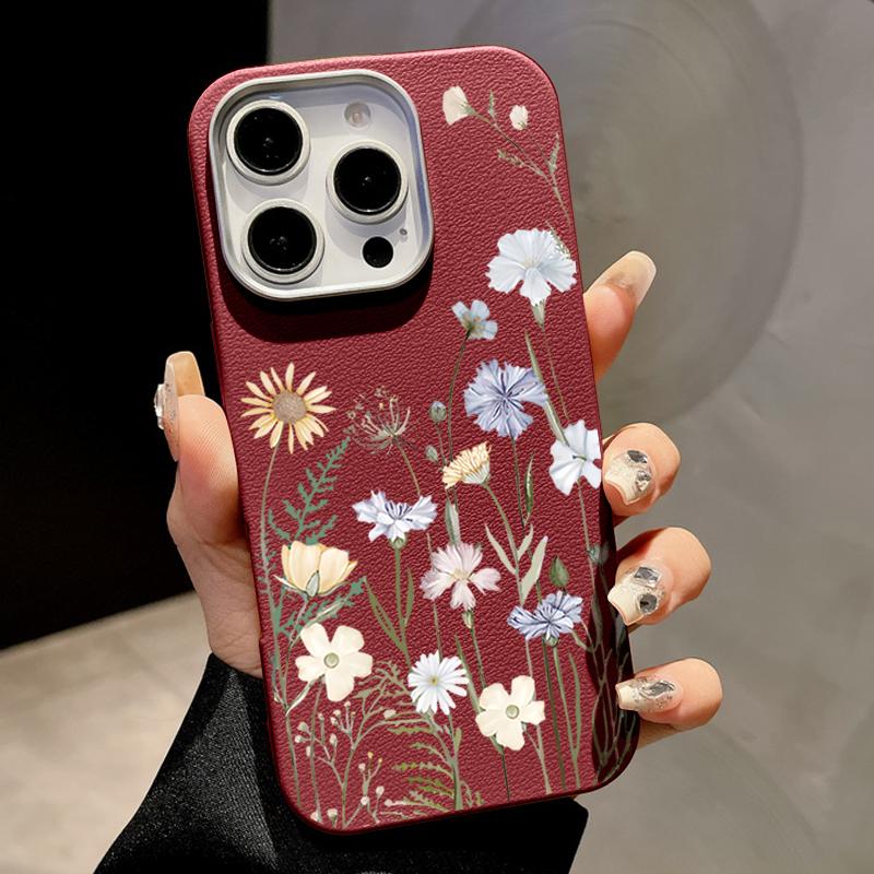 

Белый Цветочный Кожаный Текстурный Силиконовый Чехол для Телефона Для iPhone 16 15 Pro 14 13 12 Pro Max 14 15 Plus 11 16e Магнитный Для Magsafe Беспроводная Зарядка Чехол iPhone 11 красный