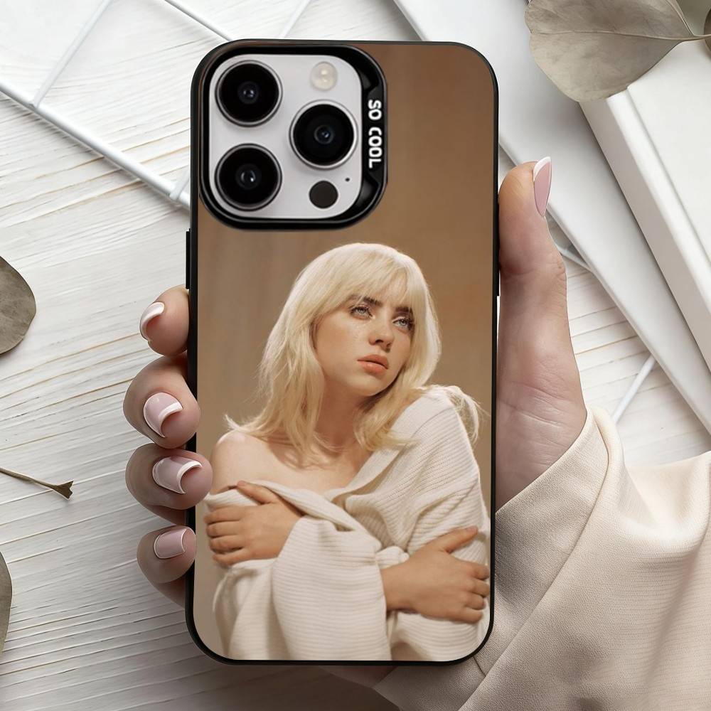 Sänger B-Billie Eilish-H Handyhülle Für iPhone17,16,15,14,13,12,11 Plus,Pro Max Schwarz Candy Silber Handyhülle