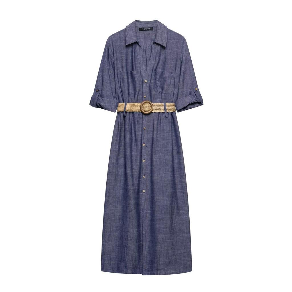 TAOP&ZA Women's Elegant Summer Midi Dress with Belt