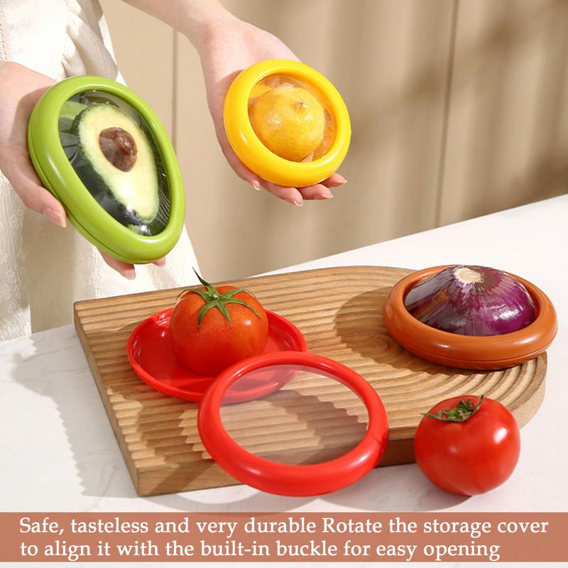 4pcs Food Fruit Vegetable Reusable Airtight Fresh Storage Box for Fruits and Vegetables Avocado Lemon Storage Box Kitchen Gadget