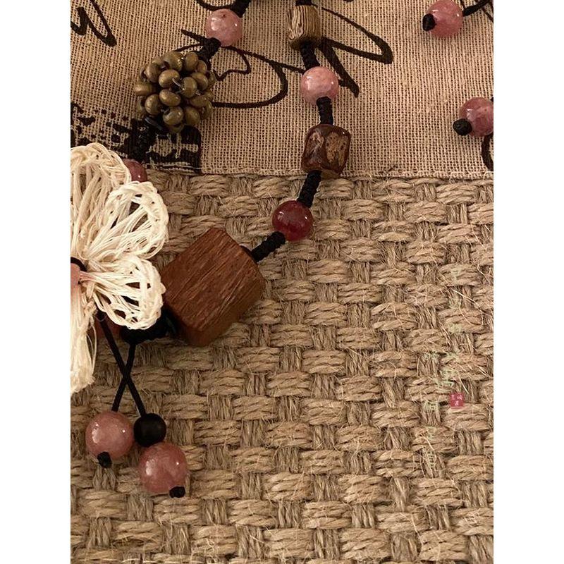 Retro Wood Woven Flower Long Necklace Women's New Chinese Ethnic Style Zen Sweater Chain Decorative Lanyard Accessories