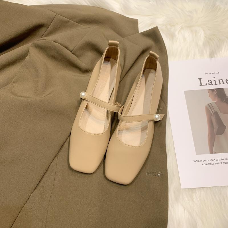 Coarse Heel Non-slip Single Shoes Women's Spring 2025 New Square Head with French Evening Temperament Grandma Shoes Women's Single Shoes