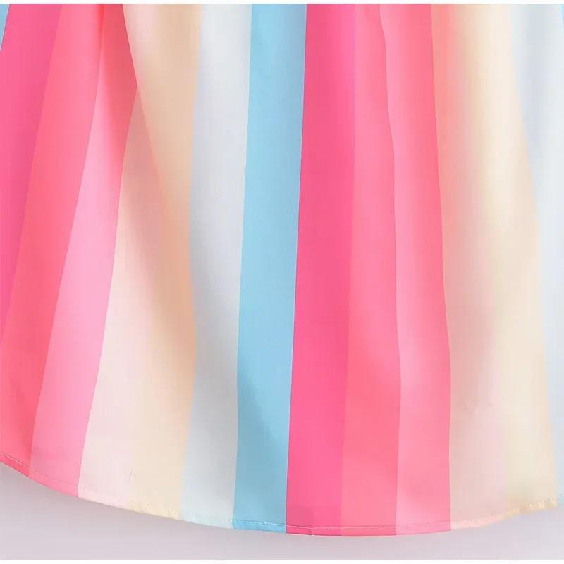 Цветное полосатое платье-халтер для женщин с 3D-цветком — фото 12