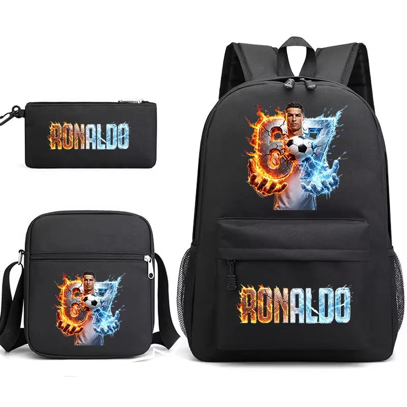Cr7 Ronaldo 67 Patroon Schoolrugzak Set met Schoudertas en Etui voor Tieners Kinderen Meisje Jongen Lichtgewicht Ruime Schooltas