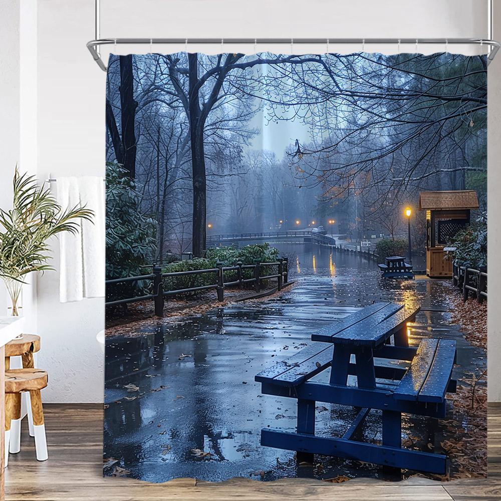 Camper Shower Curtain Happy Camping Adventure Campsite Forest Vintage Bathroom Decor Polyester Retro Bathtub Curtain With Hook