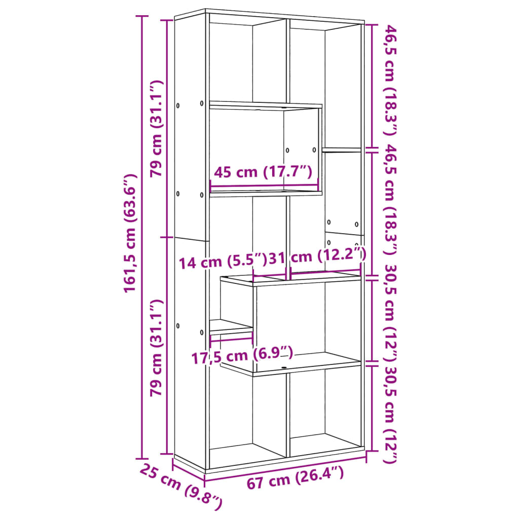 Room Divider Bookshelf Vintage Wood Look 67 x 25 x 161.5 cm