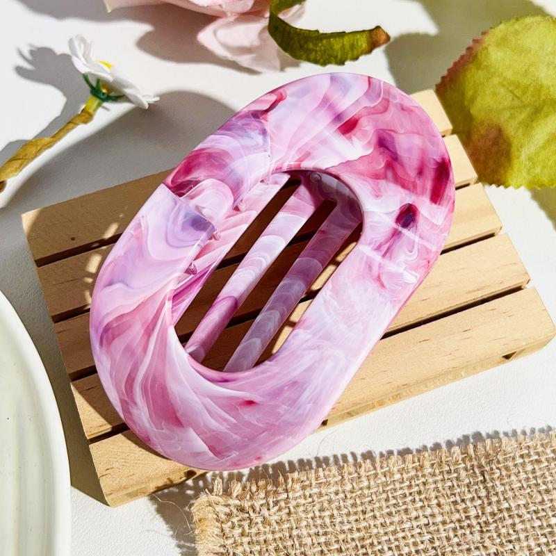 Oval Hair Claw Clips Women Elegant Marbling Acrylic Flat Circular Hair Grips Premium Colorful Updo Hair Pins Barrettes