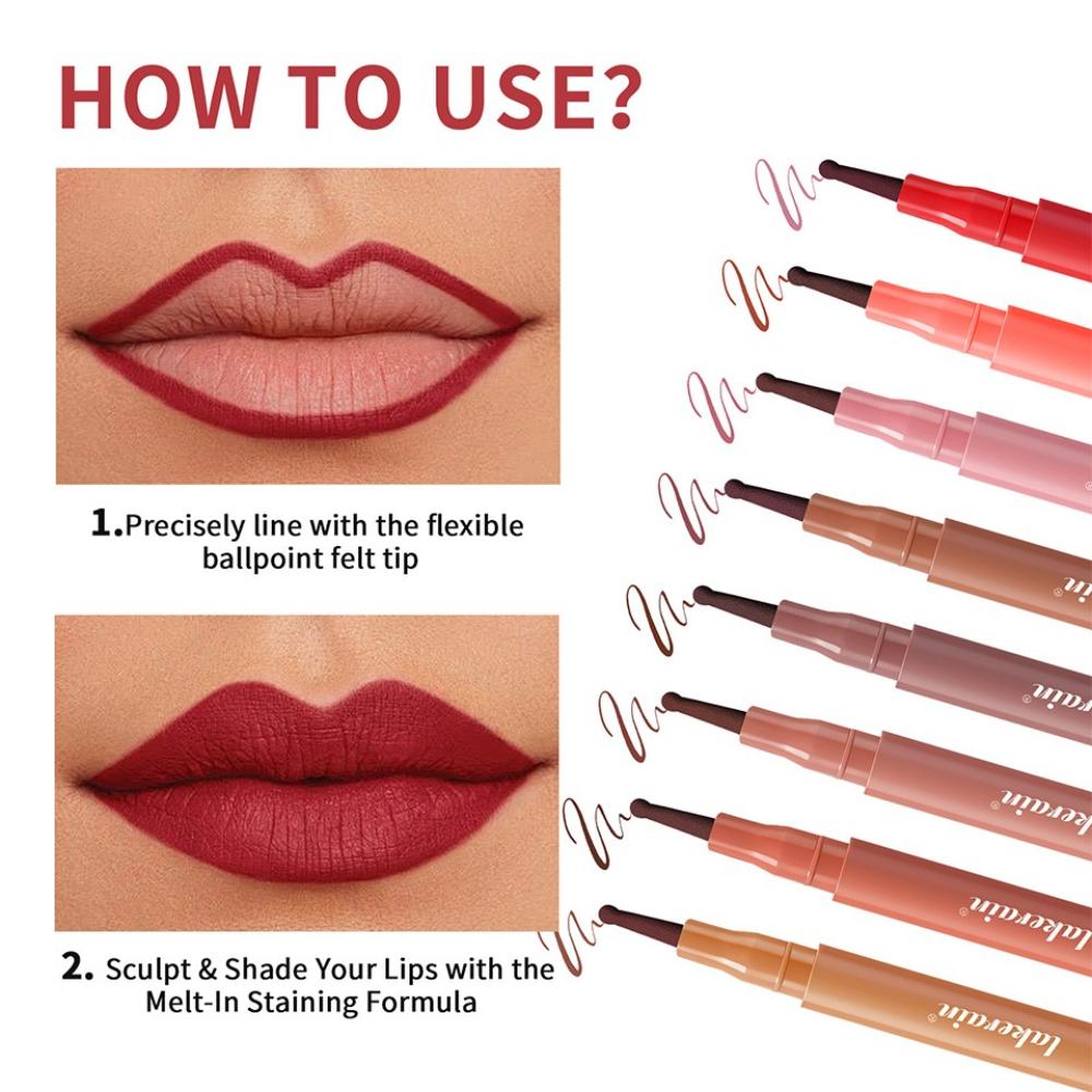 Lakerain Lip Liner GIE: 8 Shades Lightweight Nude Lip Liner with Ballpoint Felt Tip, Long-Lasting Waterproof & Smudge-Proof, Transfer-Proof Stain