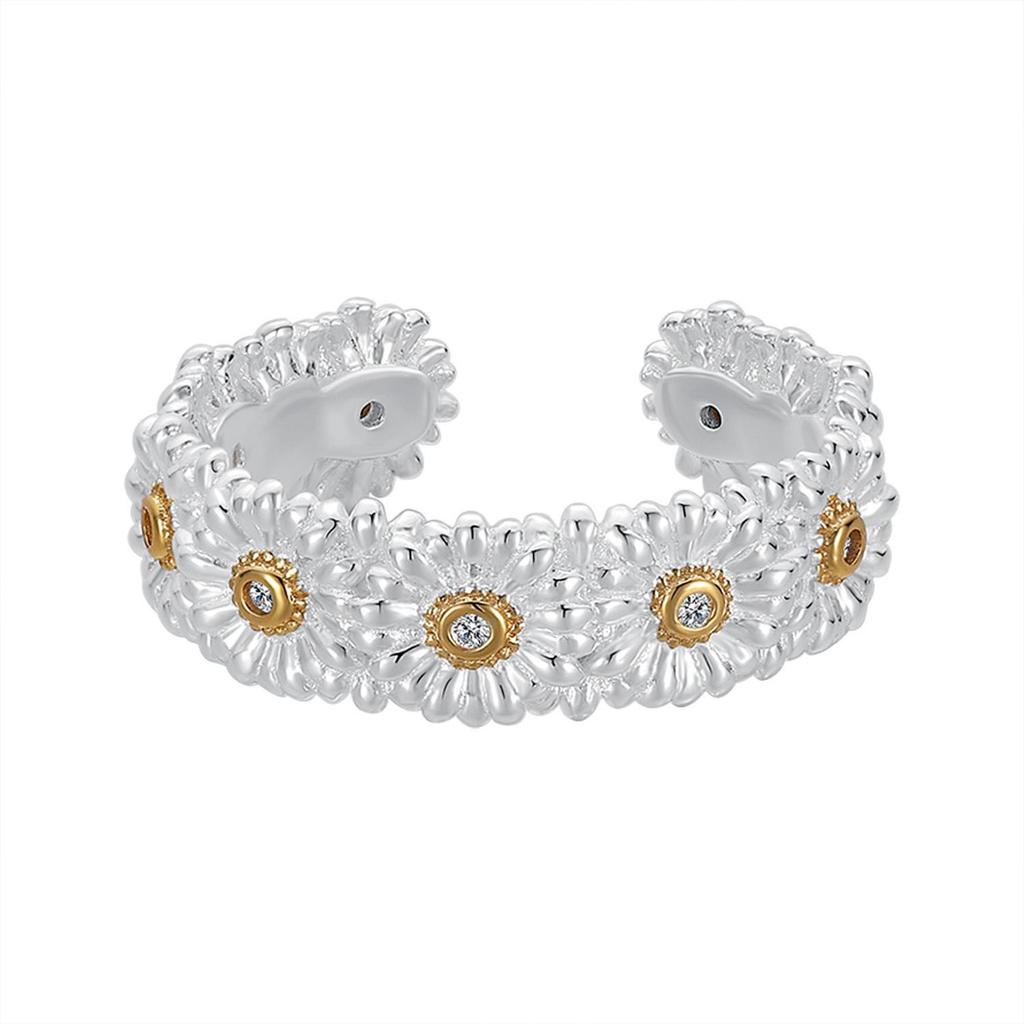 S925 Sterling Silver Korean-Style Retro Daisy Adjustable Ring