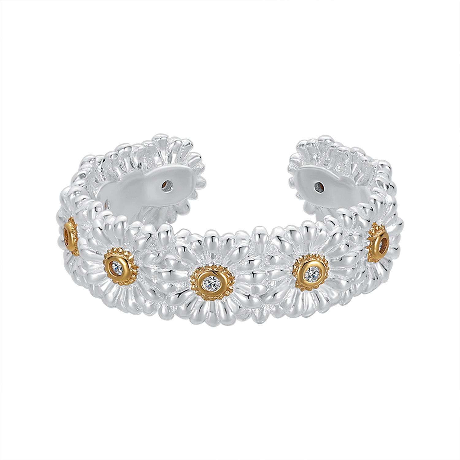 S925 Sterling Silver Korean-Style Retro Daisy Adjustable Ring Open Adjustable