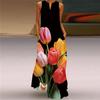 Sexy Sleeveless V Neck Printed Long Dress Women Summer European American Style