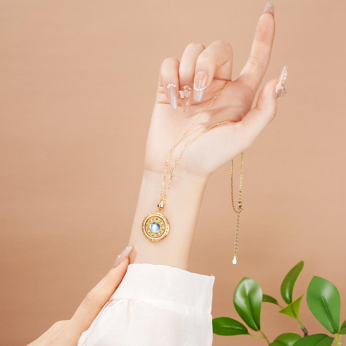 Tichya Aquamarine Compass Necklace for Women - S925 Sterling Silver, Chinese Style, High-End, Rotatable Design 925 Sterling Silver