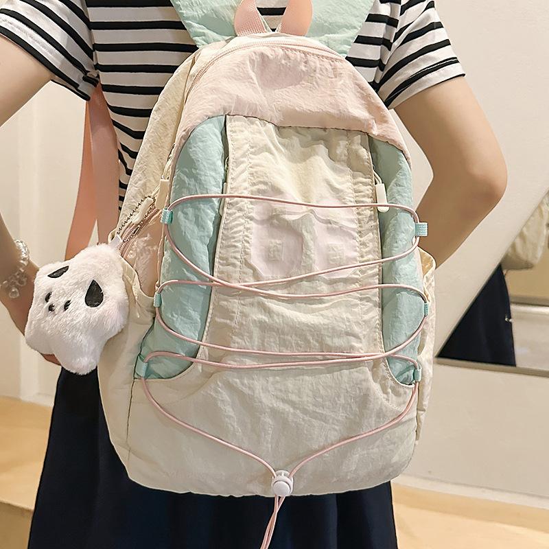 School Bag New Color Matching Pleated Sense Lightweight Outdoor Sports Soft Backpack High Value Girl Heart Travel Small Backpack