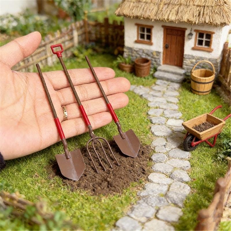 Farming Tool Kits Miniature Gardening Tool Set with Shovel Rake For 1/12 Doll House Accessories And Kids Educational Fun