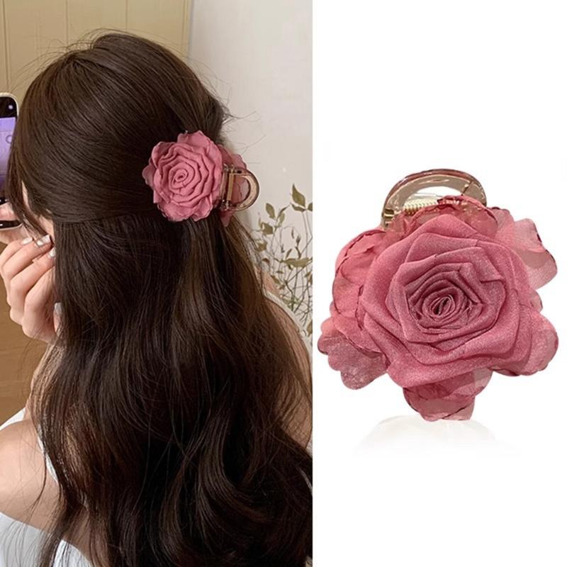 Elegant Camellia Flower Hair Claw Clip Practical Plastic Hair Clamp Nonslip Hair Accessory For Women