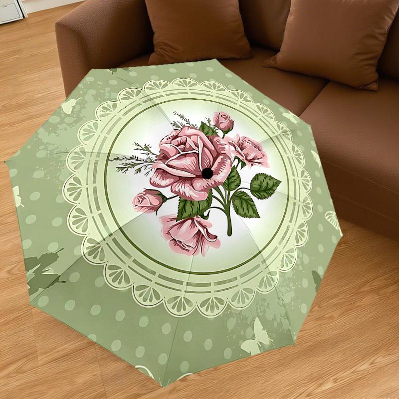 1PC Rose ButterflyAutomatic Open/Close Umbrella with Windproof, 8-Rib Sturdy Canopy, Durable Ribs, Fashionable Design, Outdoor Accessory, Fun Prin, Ho