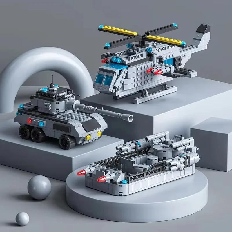 Big Size 6 IN 1 Military Navy war ship Army Ship Model Warship Building Blocks War Army Boat Plane Model Toys For Boys Kids