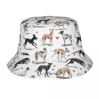 Greyhounds Pattern Bucket Hats Lurcher Whippet Sighthound Dog Summer Beach Sun Lurcher Whippet Sighthound Dog FisherUnisex Cap