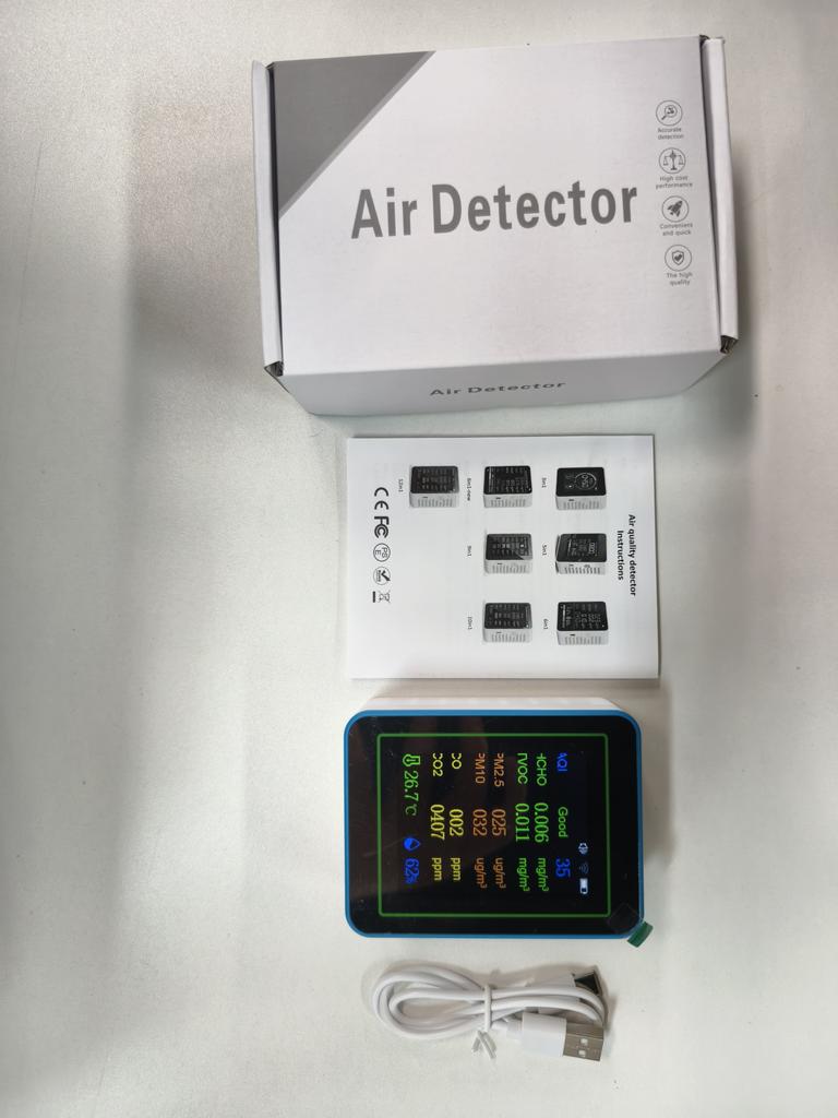 WiFi 12 In 1 Air Quality Detector Carbon Dioxide Detector with Time Date Display AQI PM2.5 PM10