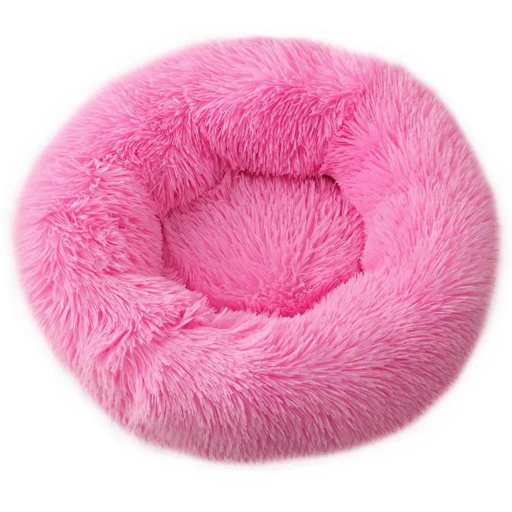 

Круглая плюшевая кровать для собак, спальный мешок, будка для кошек, щенков, диван для домашних животных, теплые кровати, подушки для маленьких собак S 50cm розовый