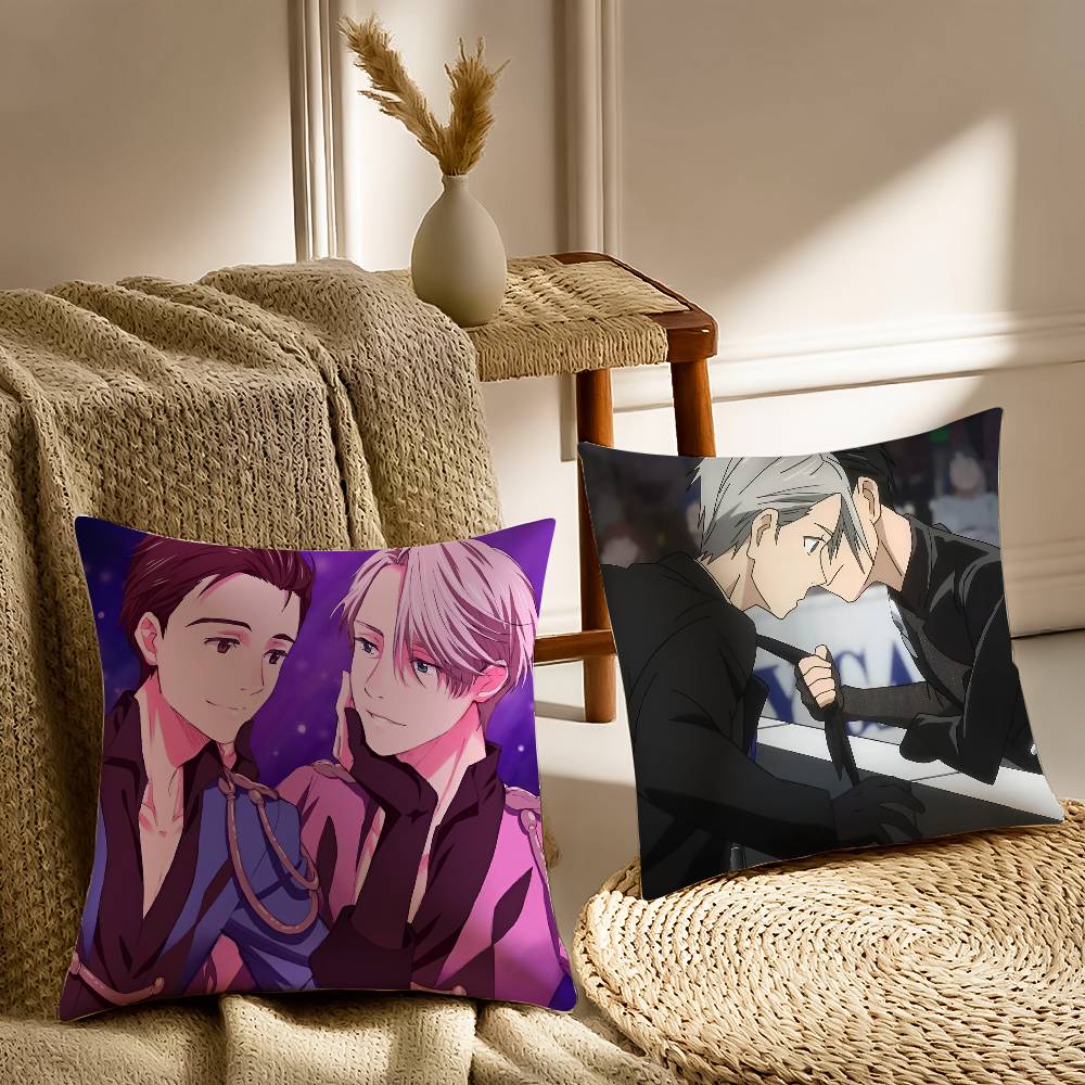 Y-Yuri On Ice Pillow Case Anti-dustmite Pillowcase Invisible Zipper Silky Short Plush Sofa Cushion Cover