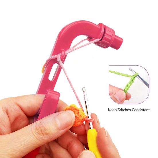 Crochet Helper Hand Pain Relief Ergonomic Handle Adjustable Beginners Yarn Guide Tools with Tension Regulator Crocheting Lovers Gift