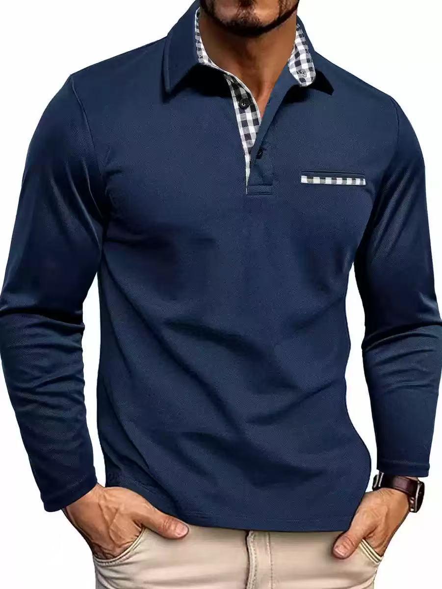 

European & American Men s Color Block Long-Sleeve Polo Shirt, 2025 Fashion Collection L